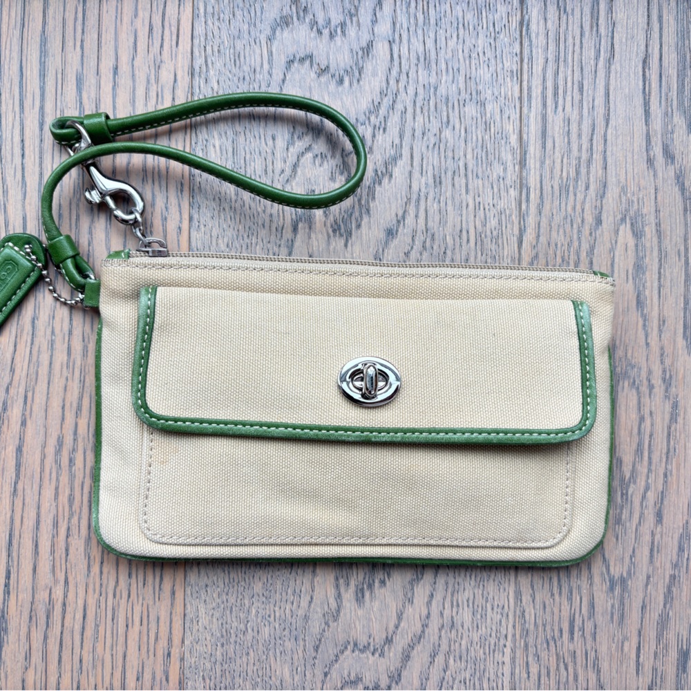 Coach Beige and Green Wristlet